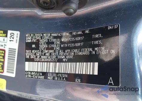 2017 Toyota Sienna Xle Premium 8 Passenger from USA, damaged, VIN 5TDYZ3DC6HS853512